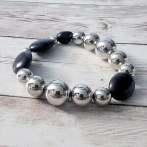 Vintage Stretch Bracelet Black & Silver Tone